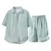 Summer Solid Color Basic Versatile Ice Silk Set Men's Shirt Short Sleeved Set Men's Two-piece Set