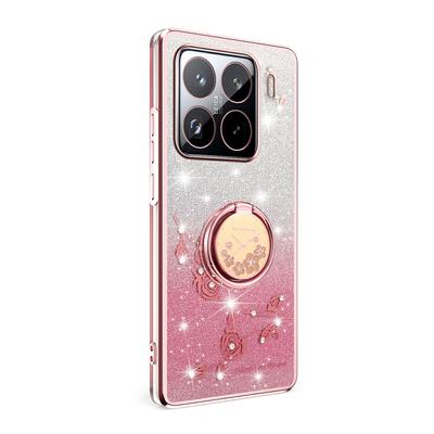 KADEM Pro Xiaomi 15S Pro Pouzdro Prsten Stojánek TPU Květiny Kryt na Telefon Gradientní Třpytky