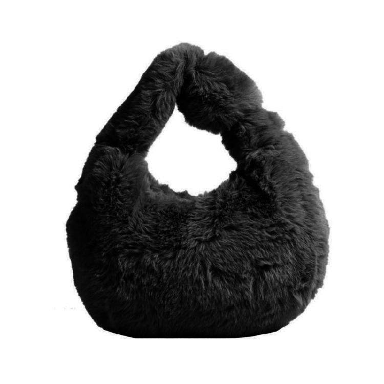 Faux Furs Shoulder Bag with Tie Zipper Casual Shoulder Bag Half Moon Purse Bag