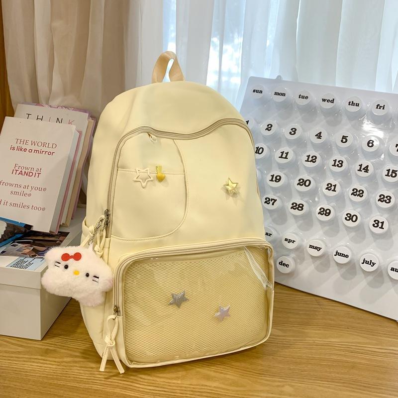 Versatile Simple and Beautiful Female College Student Ins Cute Large Capacity High School Student Backpack Transparent Pain Bag