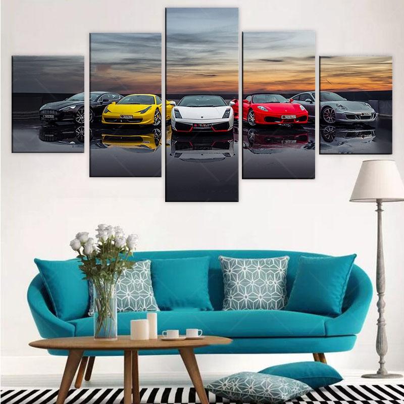5 Piezas Arte de Pared Pintura en Lienzo Decoración del Hogar Top Gear Coches Deportivos Póster Modular e Impresión de Imágenes Para Sala de Estar Obras de Arte