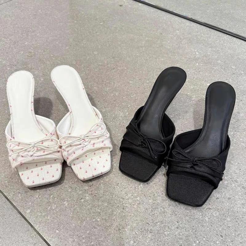 Fashion High Heels Women Slippers Bow Sexy Fashion Shoes Elegant Heeled Sandals Summer 2025 Pumps Luxury Brands Dress Sandalias De Mujer