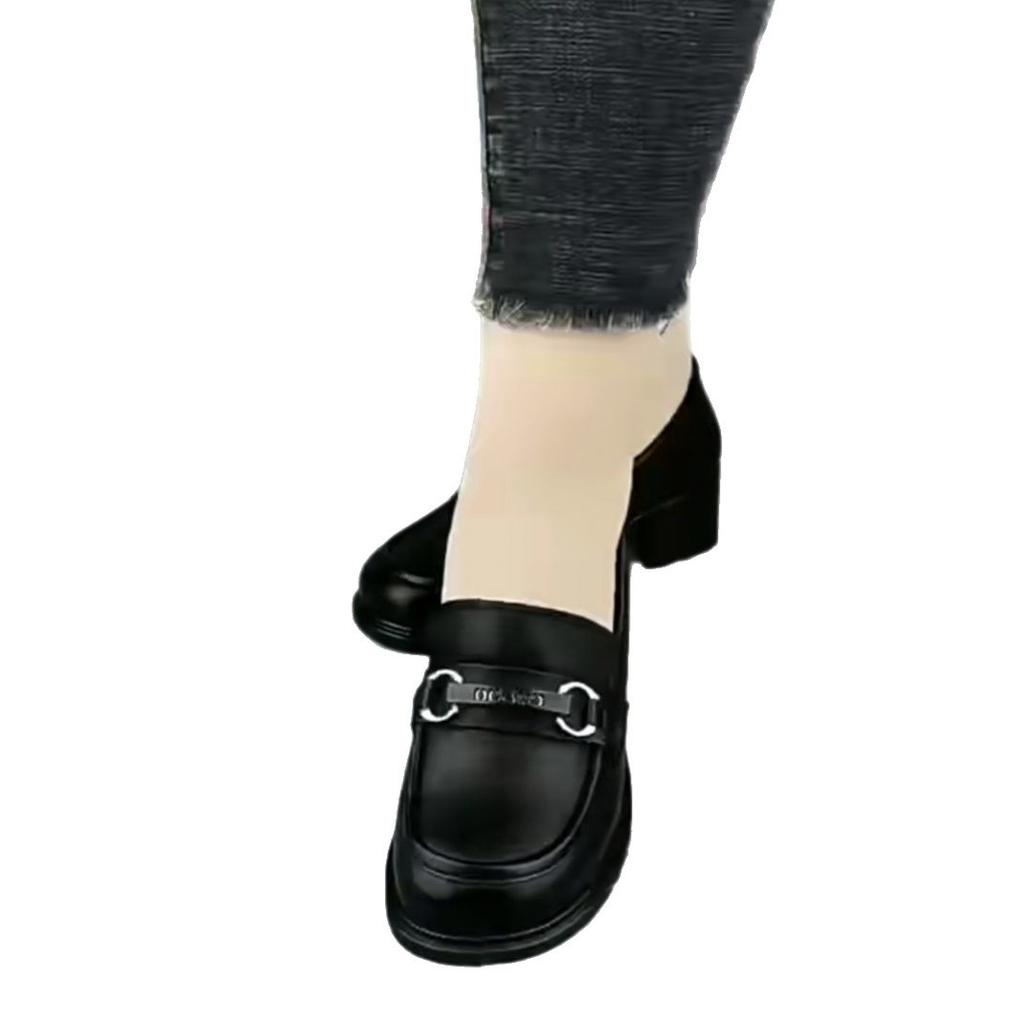 Soft Leather Single Shoes Women's Spring and Autumn 2025 New Round Head Thick Heel Medium Heel Women's Shoes Soft Sole Foot British Loafers