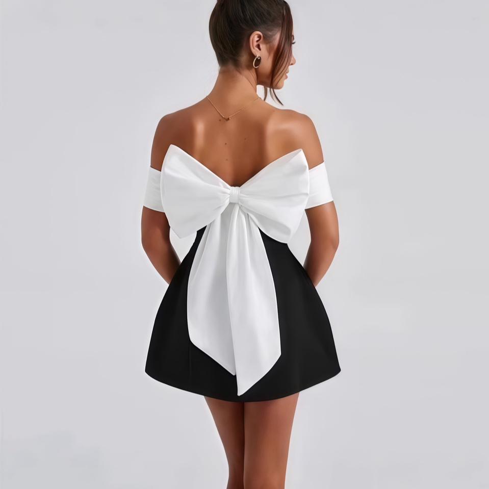 

LYRIA Платье мини с большим бантом на спине, модное платье с открытыми плечами, с высокой талией, без рукавов, с открытой спиной, новые вечерние платья S чёрный