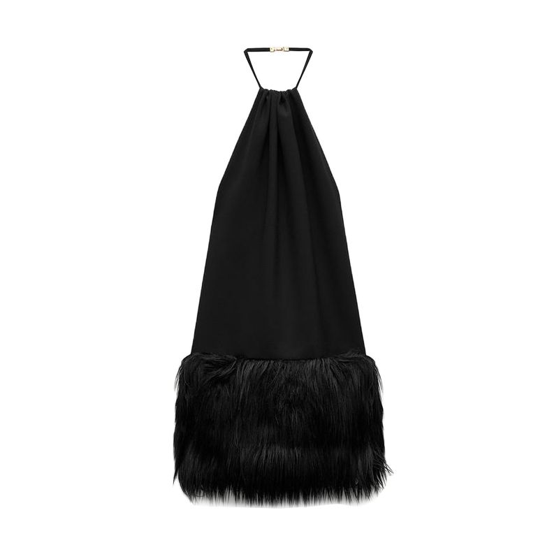 

Autumn and Winter New Women clothes Neck Collar off-the-Shoulder Design Formal Dress Artificial Fur Effect Dress 3692959 Black L