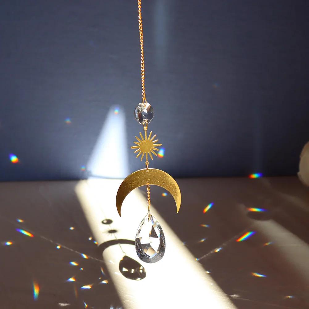 Moon Star Crystals Wind Chime Prism Sun Catchers Handmade Jewellery Garden Hanging Pendant Ornament Window Curtain Home Decor