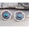 Ethnic Round Flower Earrings for Women Vintage Metal Silver Color Inlaid Green Stone Hook Dangle Earrings Party Jewelry