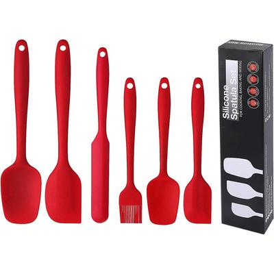 Juego de 6 espátulas de silicona rojas para utensilios de cocina antiadherentes, duraderas.