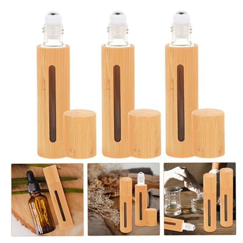 3ml/5ml/10ml/15ml Pack of 10 Mini Glass Roller Bottles with Ball Rollerball Glass Bottles with Bamboo Case Empty Bottles