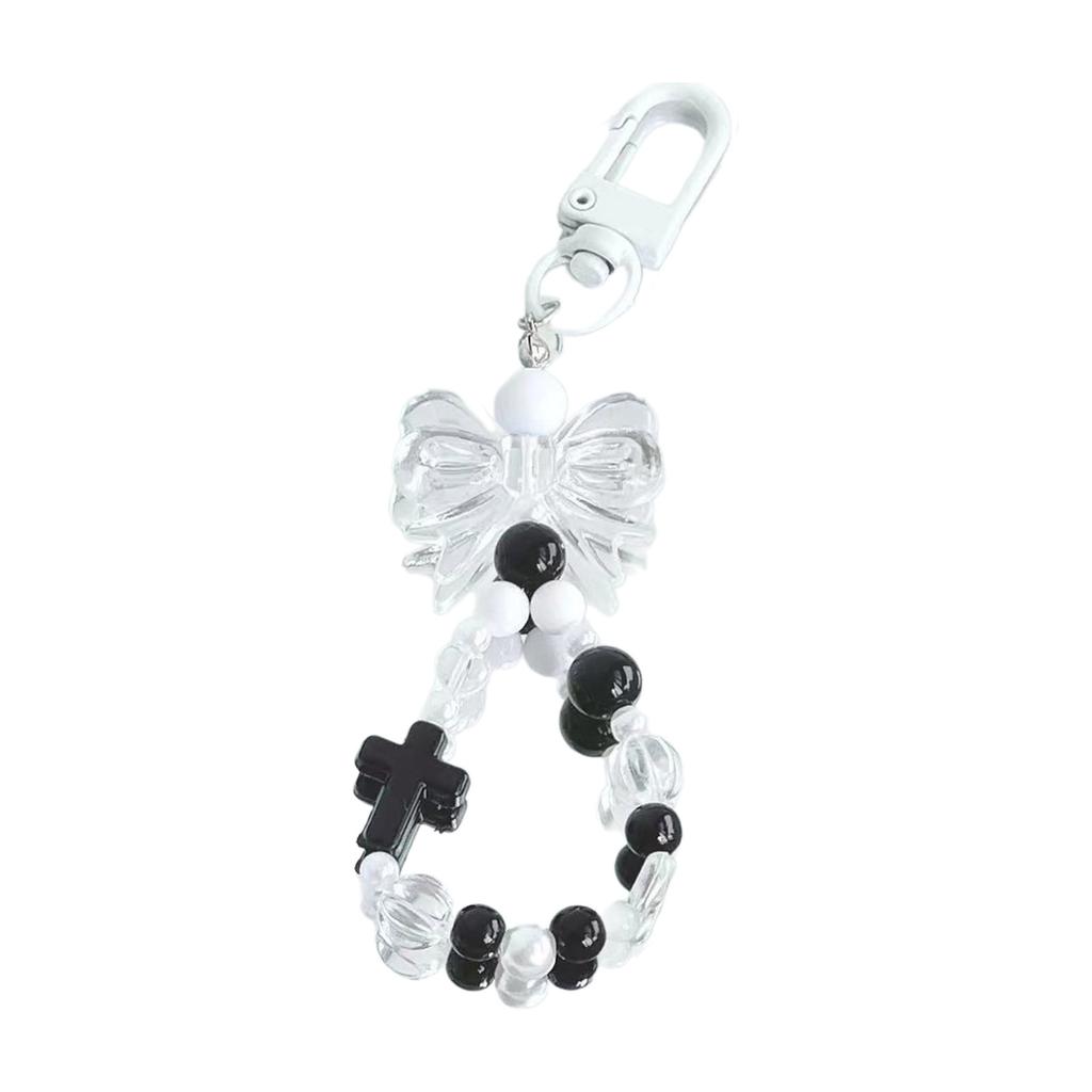 Cute Bowknot Cross Beaded Keychain Pendant Lovely Hanging Decorations Keyring Charm for Purse Bag Backpack Handbag