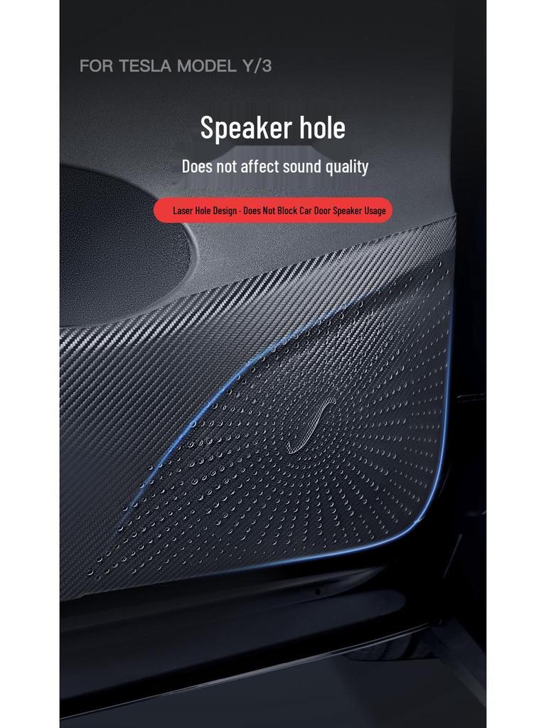 Tesla Model 3/Y Glove Box Kick Mat, Carbon Fiber Texture Door Protector, Interior Accessory.