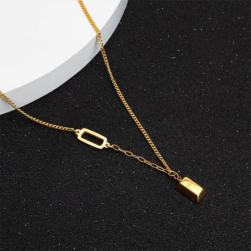 18k Gold-Plated Good Luck Small Bar Necklace: High-End Titanium Steel Clavicle Accessory for Women