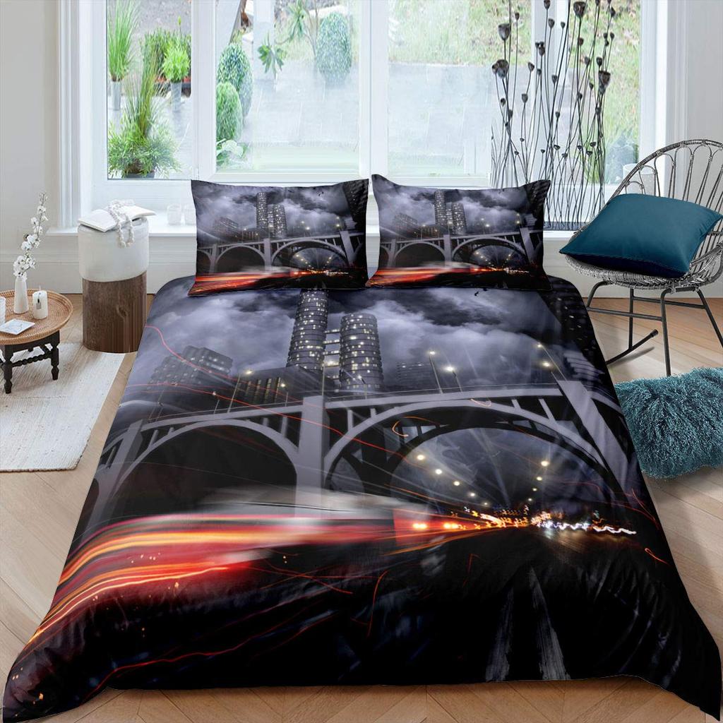 Cityscape Duvet Cover Set New York City Night View Quilt Cover For Boys Adults Microfiber Building Bedding Set 2/3Pcs King Size