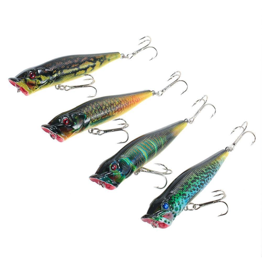 4PCS ABS Surface Popper Bait with Double Hooks Floating Wobbler Bait  Trout Fishing