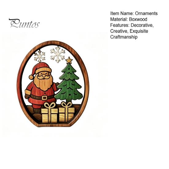 Holiday Desktop Decorations 3Pcs Christmas Santa Claus And Tree Ornaments, Wooden Oval Table Natural Wood Crafts Centerpiece, Solid Ornament for Home