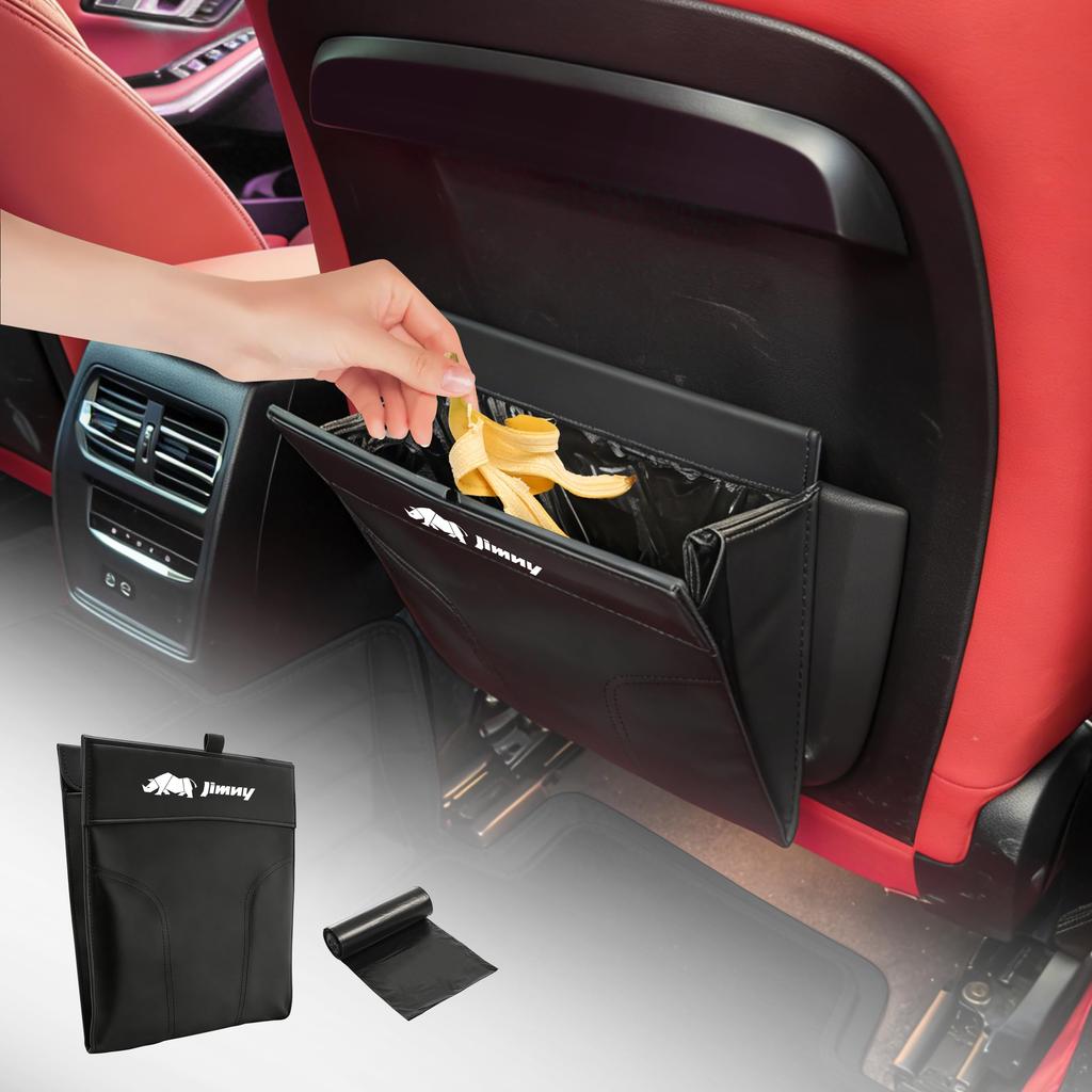 Magnetic Trash Can for Fits Front and Rear Slim Design with Hook and Velcro Foldable PU Leather Storage Car Accessory for Small Item Includes 20
