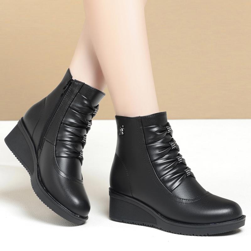 Fashion AIYUQI Mom Winter Shoes Boots Wedge 2025 New Genuine Leather Women Snow Boots Round Toe Casual Chunky Warm Ladies Short Boots