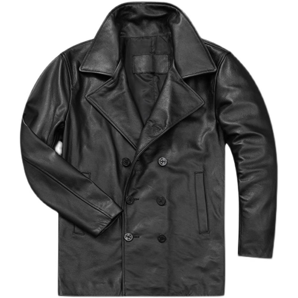 Chinese Size Long Men Leather Coat Genuine Soft Cow Leather Classic Double Breasted Turn Down Collar Leather Jackets For Men Clothing Autumn