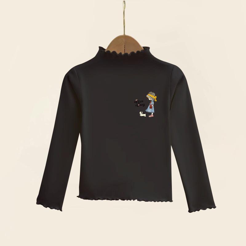 Girls' Ruffle Long-Sleeve Thermal Fleece T-Shirt - Half-High Collar, Perfect for Spring, Autumn, & Winter