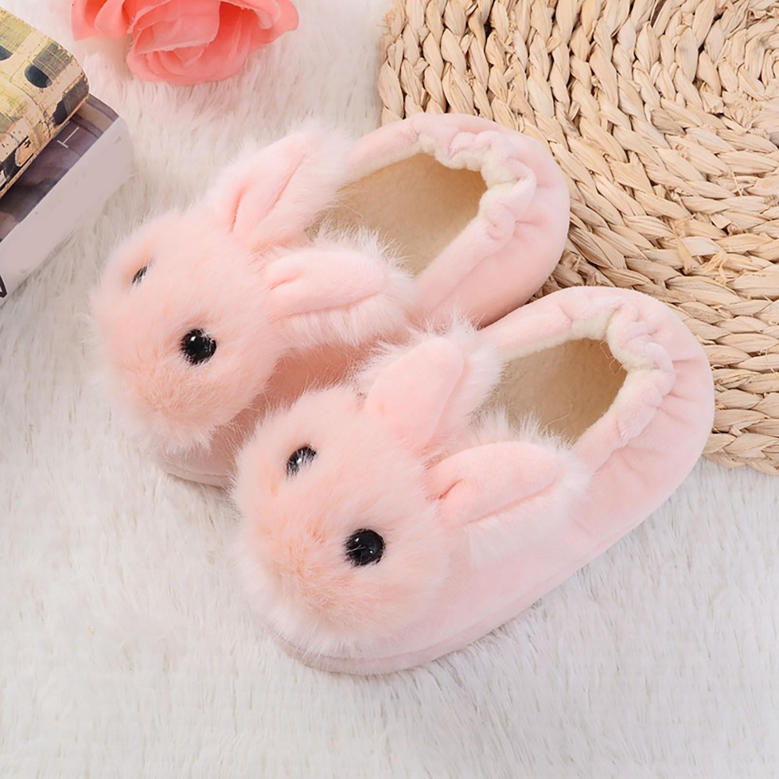 

Детские теплые нескользящие хлопковые тапочки с рисунком кролика Fluffys, детские тапочки 15 розовый
