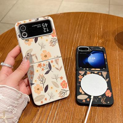 Orange Leaves Floral Case For Samsung Galaxy Z Flip6 Flip5 Flip4 Magnetic Soft Silicone Folding Cover For Samsung Z Flip 6 5 4 3