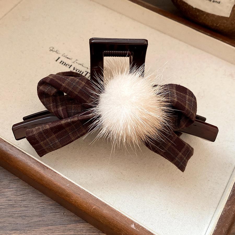 Pom Pom Fabric Bow Claw Clip - Fashionable Versatile Hair Accessory