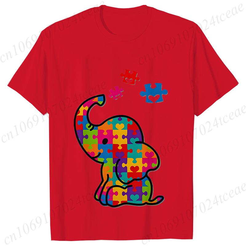 Funny Elephant Autism Awareness T-shirt for Women Acceptance Neurodiversity Summer Shirts Hip Hop Streetwear Short Sleeve Tees