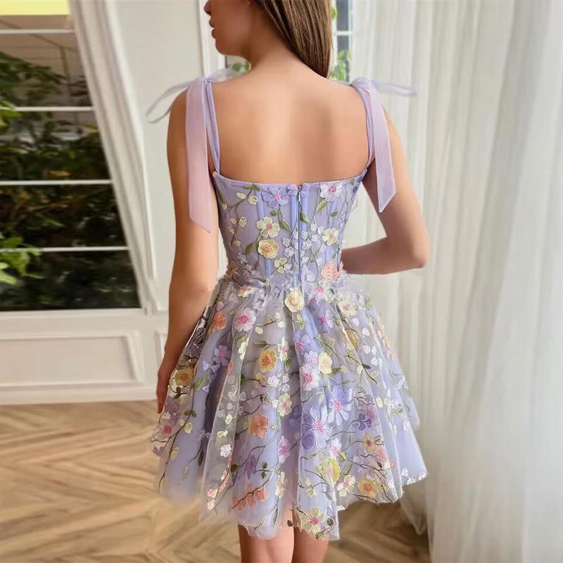 2025 Women's Fashion Floral Embroidered Sexy Suspender Dress