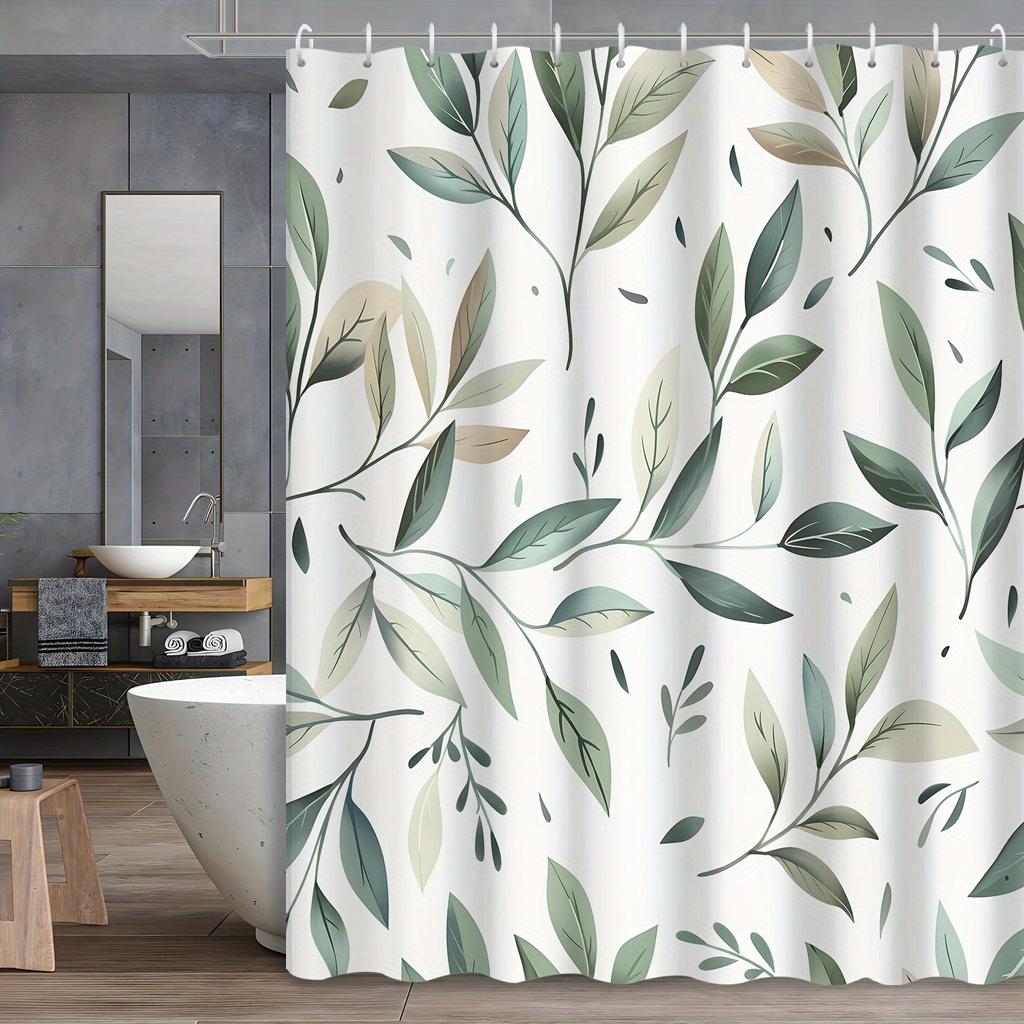 1 pc of modern small fresh cartoon abstract geometric lines eucalyptus leaf shower curtain with hook machine washable
