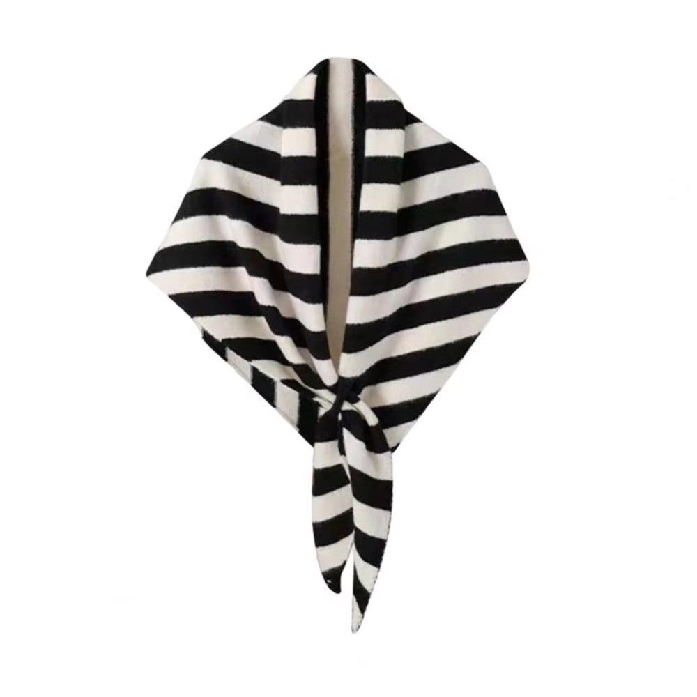 Wool Blended Women Shawl Striped Print Pashmina Wraps Elegant Triangle Scarf Fashion Accessory