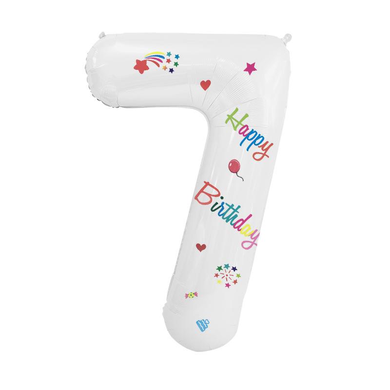 32 Inch White Digital Aluminum Film Balloon Children's Birthday Party Arrangement Photo Props Sticker Balloon