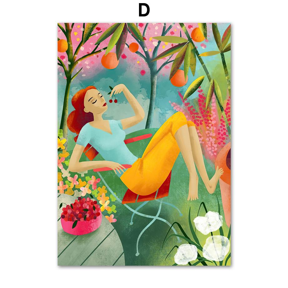 Wall Art Prints Canvas Painting Bohemia Colorful Vintage Abstract Girl Botanical Nordic Poster Decor Pictures For Living Room