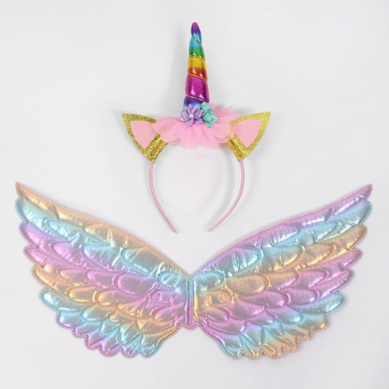 Regenboog Eenhoorn Engelenvleugels Haarband Voor Meisjes Eenhoorn Thema Verjaardagsfeest Decoratie Benodigdheden Kinder Cadeau Fee Cosplay Requisieten