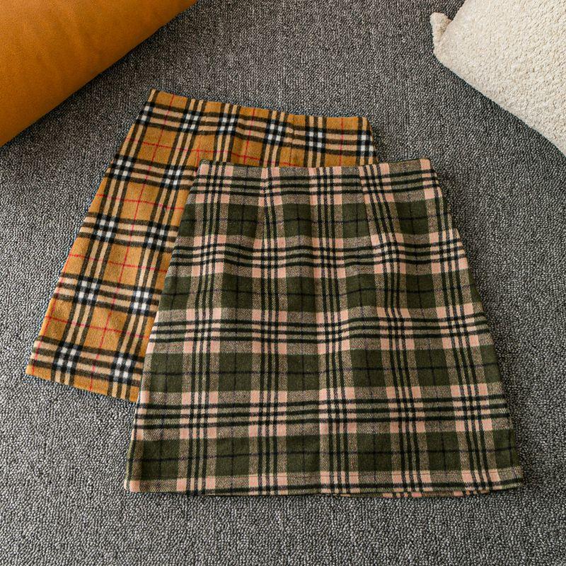 

Весна и Осень Внешняя Торговля Корейский Стиль Новая Мода Темперамент Классический Все-Сочетаемый Повседневный Шерстяной Клетчатый Короткое Платье Миди Black and White grid M