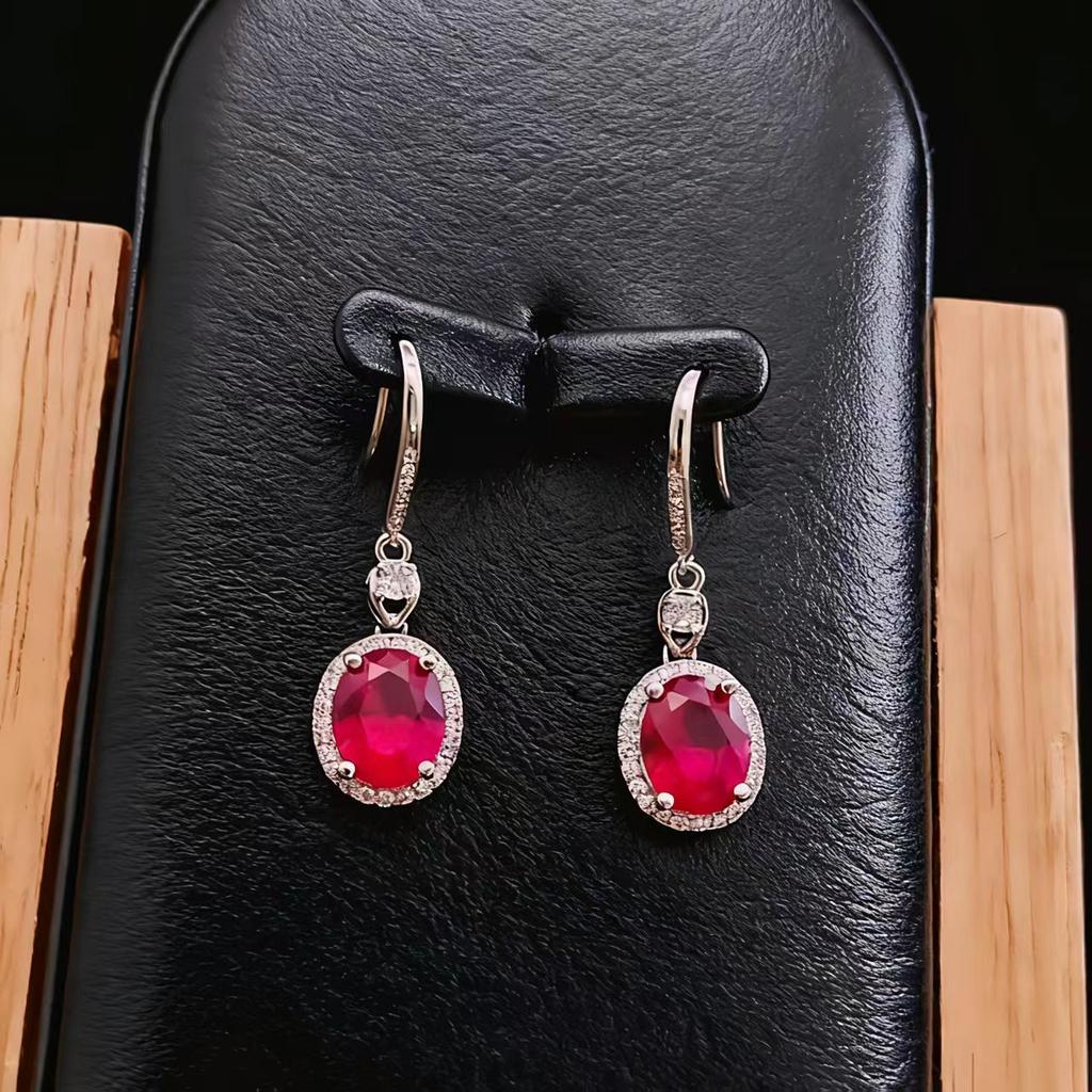 Fashion Jewelry Earrings Imitation 8 * 10 Coconut Round Ruby Sapphire Long Earrings Pigeon Egg High Carbon Diamond Earrings