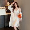 New ice silk pajamas female sexy with chest pads spring and summer lace pure desire wind with chest pads suspender two-piece set home