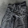 Pantalones de Mopa Baggy Unisex Gótico Retro Y2K Jeans Fantasma High Street Parche Bordado de Araña Hip Hop Streetwear Vaqueros Rectos