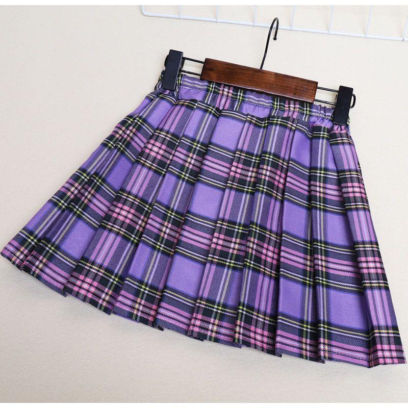 Gonna JK a quadri estiva per ragazze, gonna a metà lunghezza, vita alta, taglia media, gonna corta versatile e alla moda per bambini