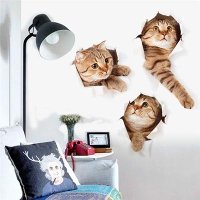 Wandaufkleber Vinyl Niedlich 3D Kätzchen Katze Schlafzimmer Kühlschrank Aufkleber Haus Wandbild Kunst Dekor