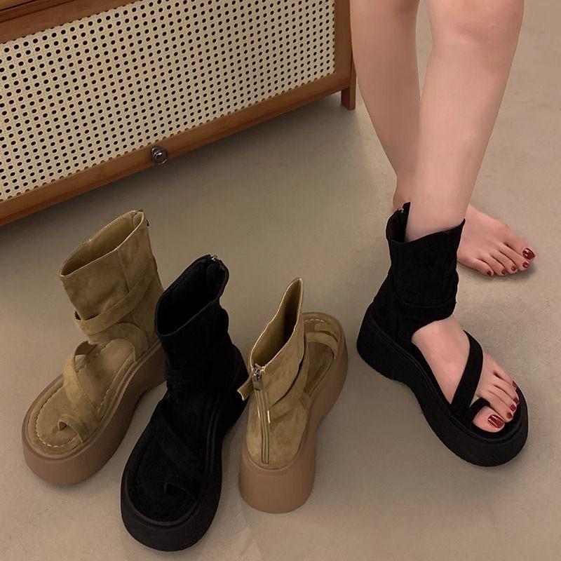Fashion Retro Thick Soled High Top Cool Boots for Women in the Summer of 2025, New Fashionable Outerwear, Open Toed High-heeled Sandals