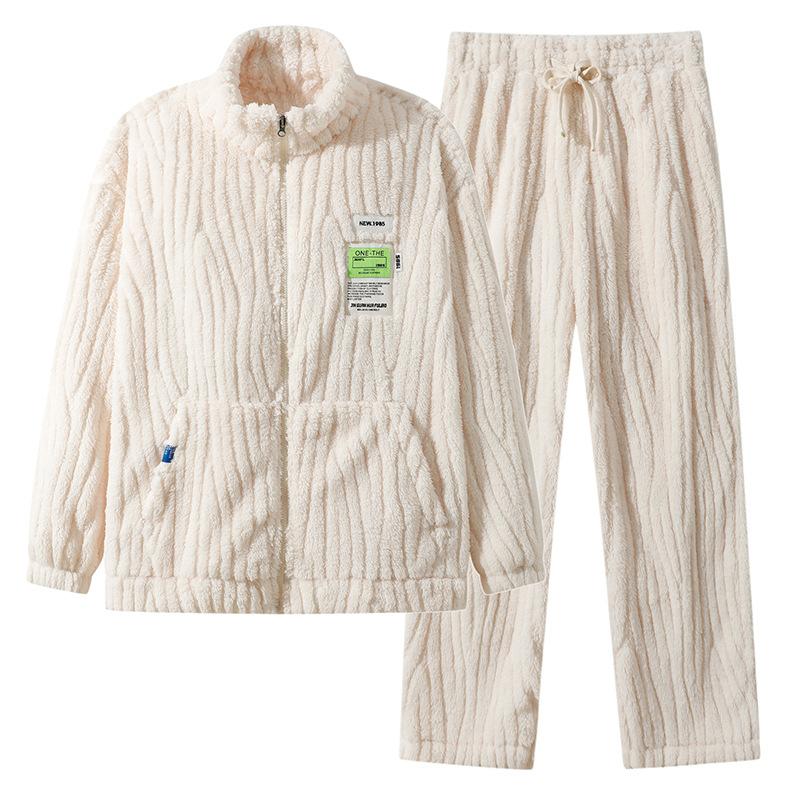 80-140Kg Fattened Plus Size Men'S Casual Cardigan Pajamas Homewear Autumn And Winter Fleece Thickened Two-Piece Set