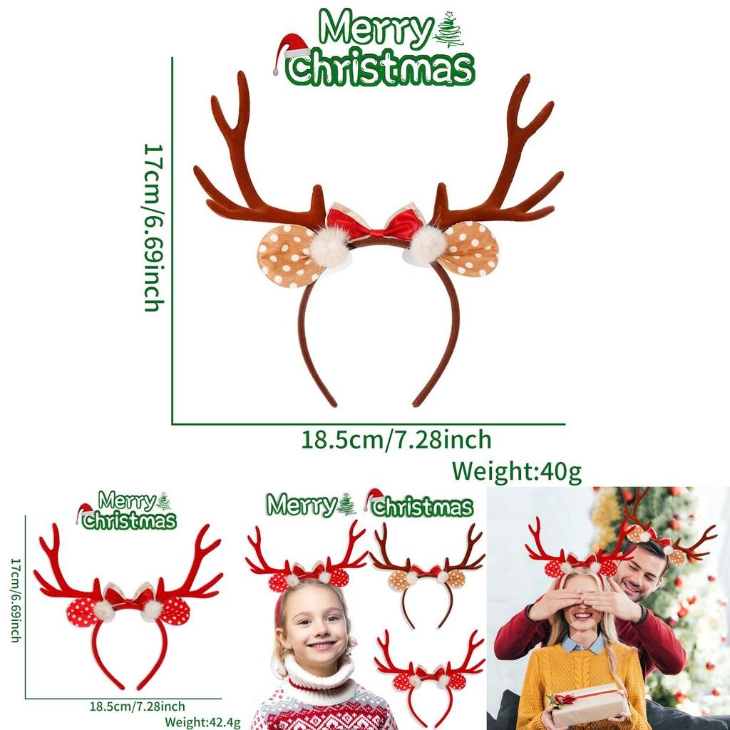 Decorative Christmas Antler Headband With Adorable Bow In Red And Brown For Holiday Spirit