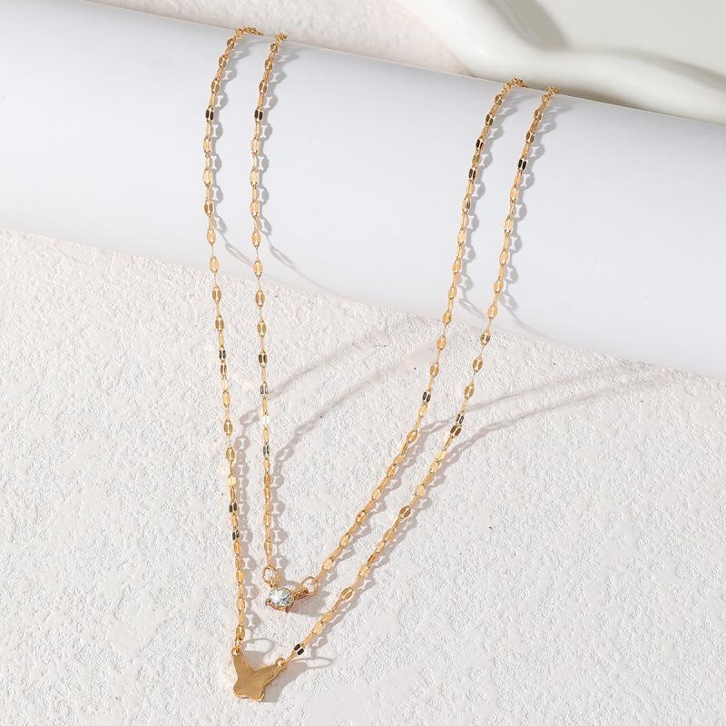 Double Layer Butterfly Rhinestone Necklace - Elegant Summer Fashion Jewelry for Women