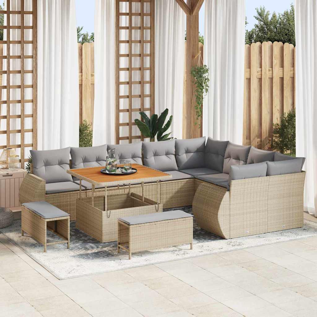 Garden Sofa Set 12 pcs Beige Poly Rattan