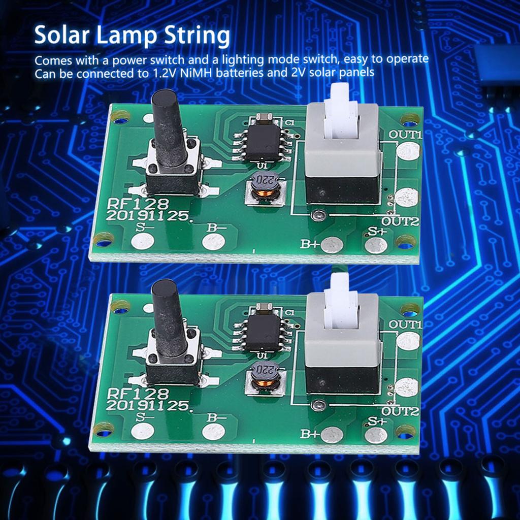 2Pcs Solar Lamp String Controller Module Circuit Board with 8 Kinds Light Mode and Switch 1.2V
