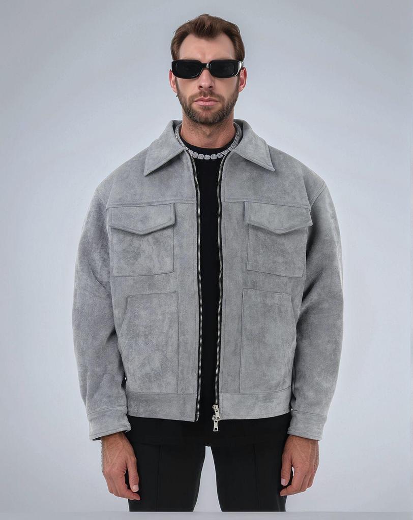 Herren Trendige Wildleder Reißverschluss Jacke mit Großen Taschen 2026 Europäisch & Amerikanisch