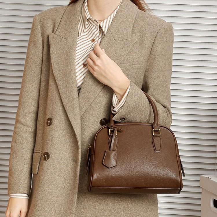 New Model Top-layer Cowhide Minimalist Boston Bowling Bag, High-end Genuine Leather Women's Bag, Large-capacity Handbag, Pillow Bag
