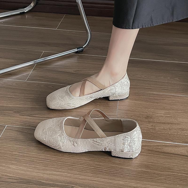 Summer Shoes Ladies Square Toe Female Footwear Casual Sneaker Shallow Mouth Autumn 2025 Retro Dress Fall New Flat Elastic Band