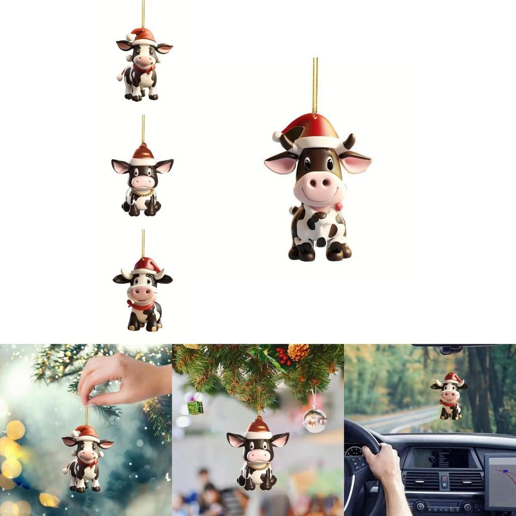 Colorful Cartoon Cow Acrylic Pendant For Festive Car Interior Decoration