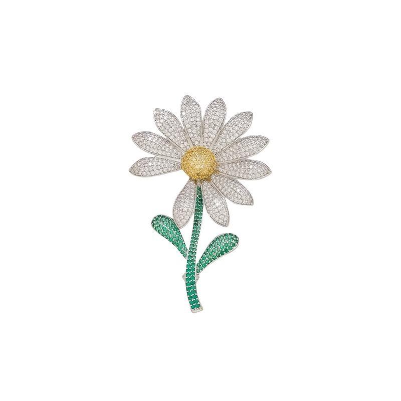 1Pc Exquisite Daisy Sunflower Brooch Fashion Personality Pop Pin Inlaid Zircon Jewelry Accessories Party Banquet Daily Gift